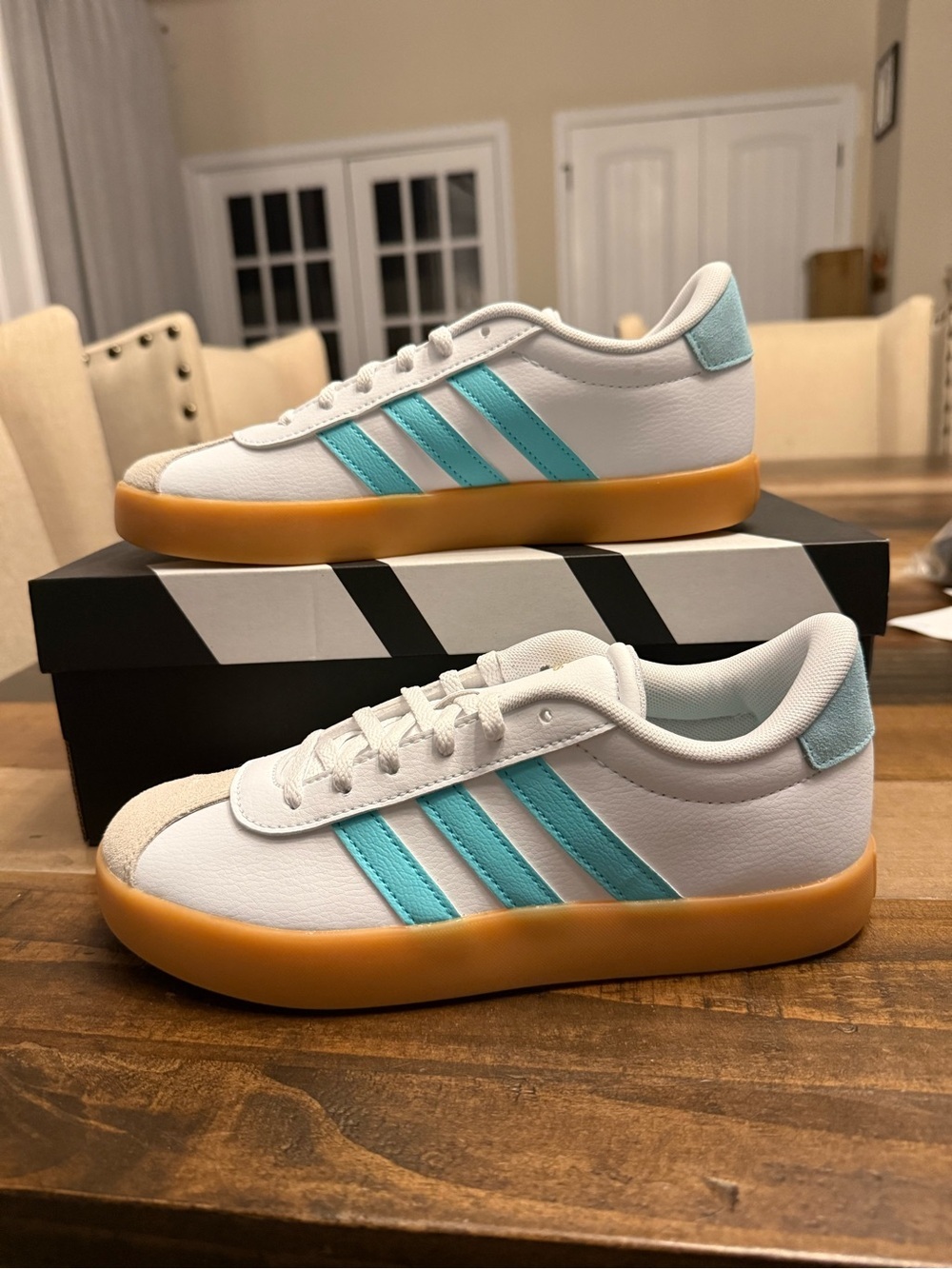 adidas VL Court 3.0 Sneakers with Aqua Stripes and Gum Sole